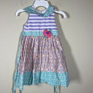 Counting Daisies Girls Purple Teal Geometric Print Tie Back Dress Size: 5